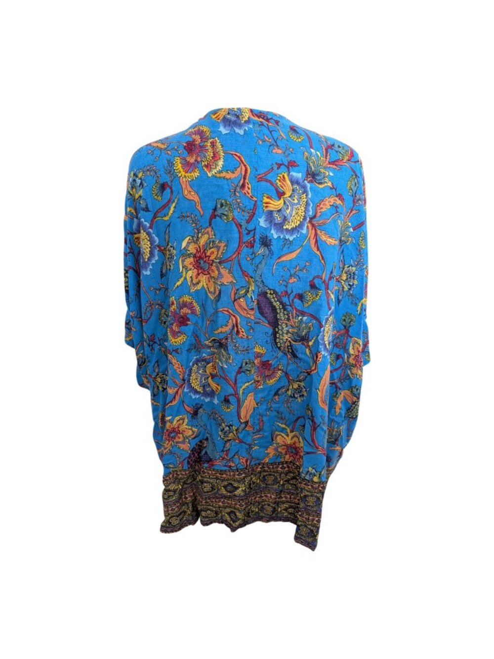 JM Collection Womens Linen Blend Aqua Floral Kimono Cardigan Size S - Picture 4 of 15
